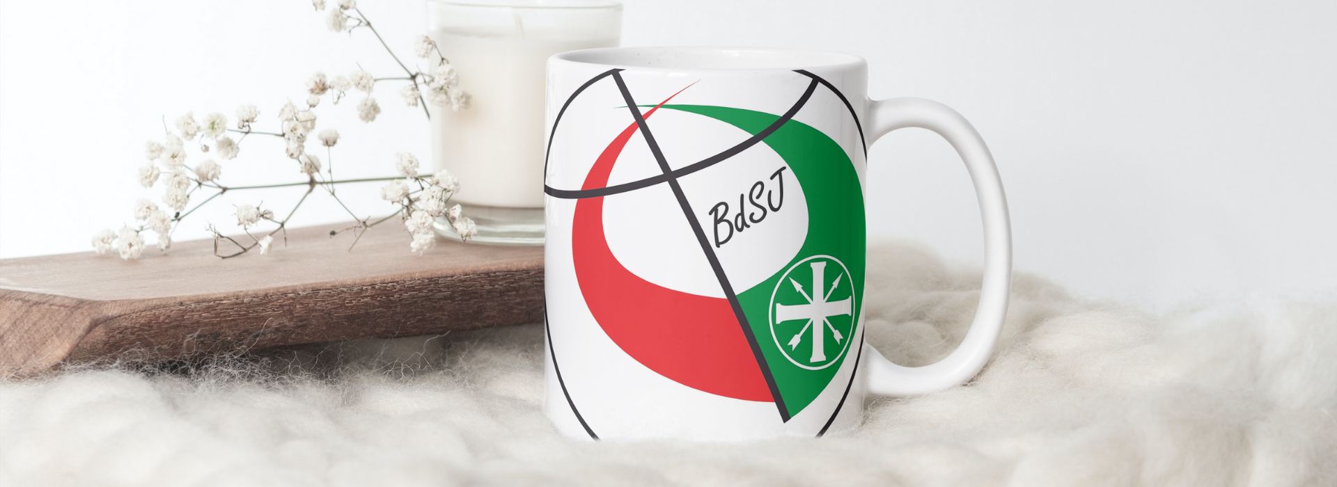 Weiße Tasse mit BdSJ-Logo